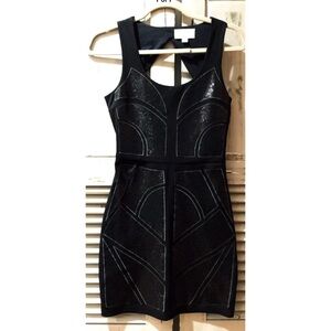 EN CREME Black Sequined Body-Con Dress Exposed Zip Y2K